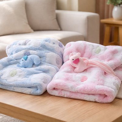 COUVERTURE LAINE POUR BEBE bleue et rose
