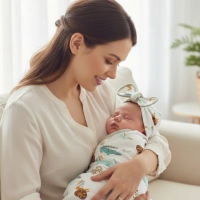 Maman regarde bébé qui dort dans couverture d'emmaillotage 