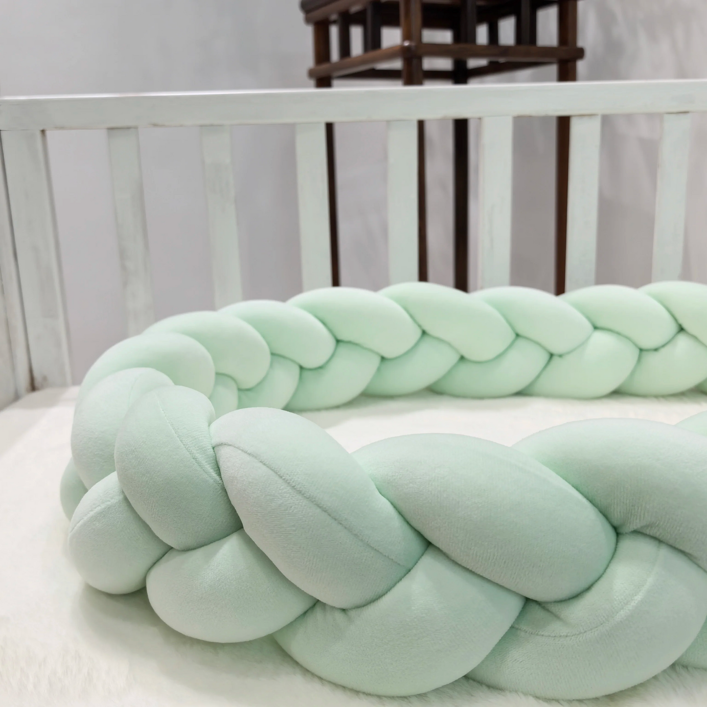 Tresse de lit 3m menthe autour lit bébé blanc