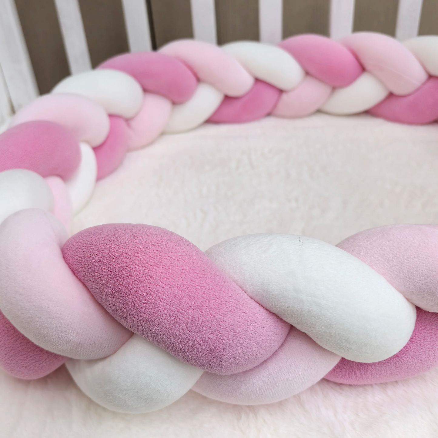 Tresse de lit 3m rose et blanc autour lit bebe