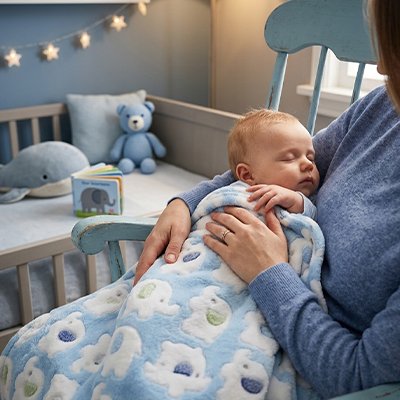Bébé avec couverture laine pour bébé dort bras maman 