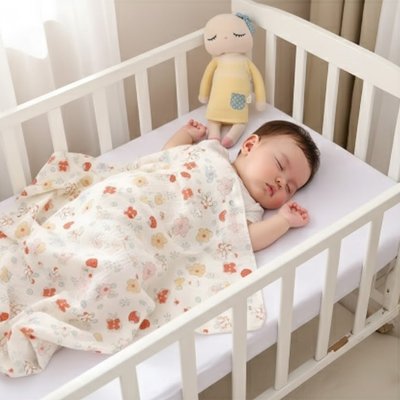 Bébé dort avec poupée et couverture bebe 