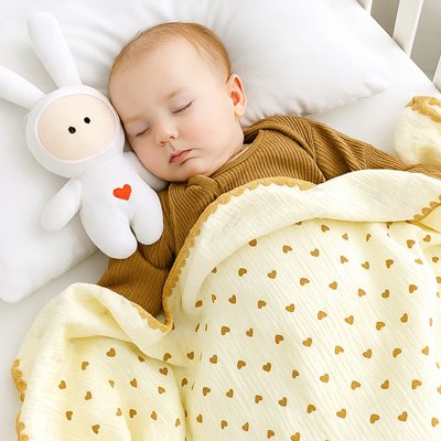 Bébé dort avec son lapin caché avec couverture bébé coeur