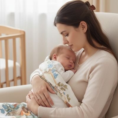 bébé dort dans bras maman avec couverture emmaillotage bébé 
