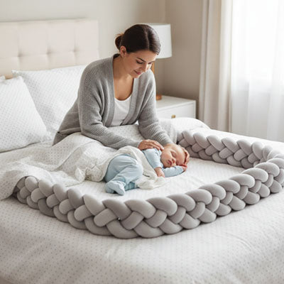 bebe dort sur cote tresse de lit bebe autour maman caresse tete dos
