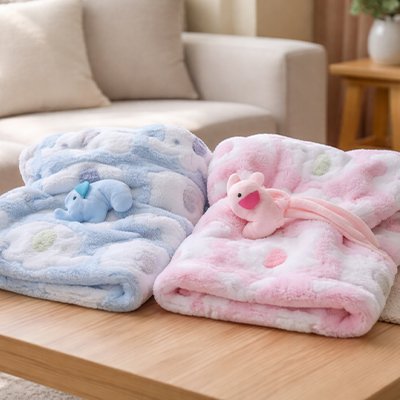 Couverture laine pour bébé bleu et rose