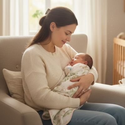 Maman avec bébé dans ses bras couverture emmaillotage bébé 