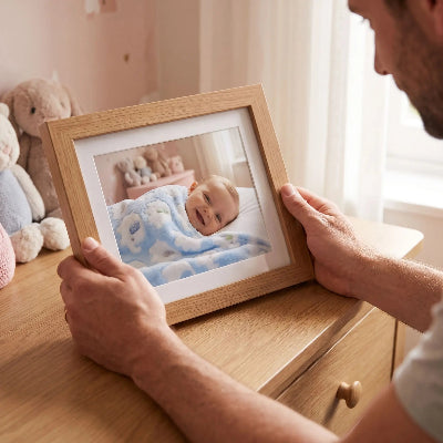 papa regarde photo bébé couverture laine pour bébé bleue