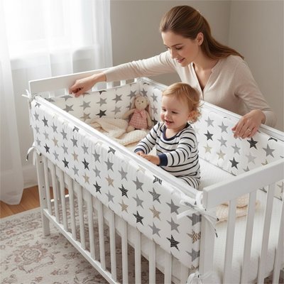 Tour de lit bébé autour lit bébé assis maman à côté